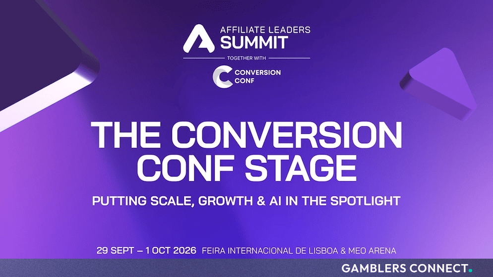 Professional conference stage illuminated for the Affiliate Leaders Summit 2026 in Lisbon.