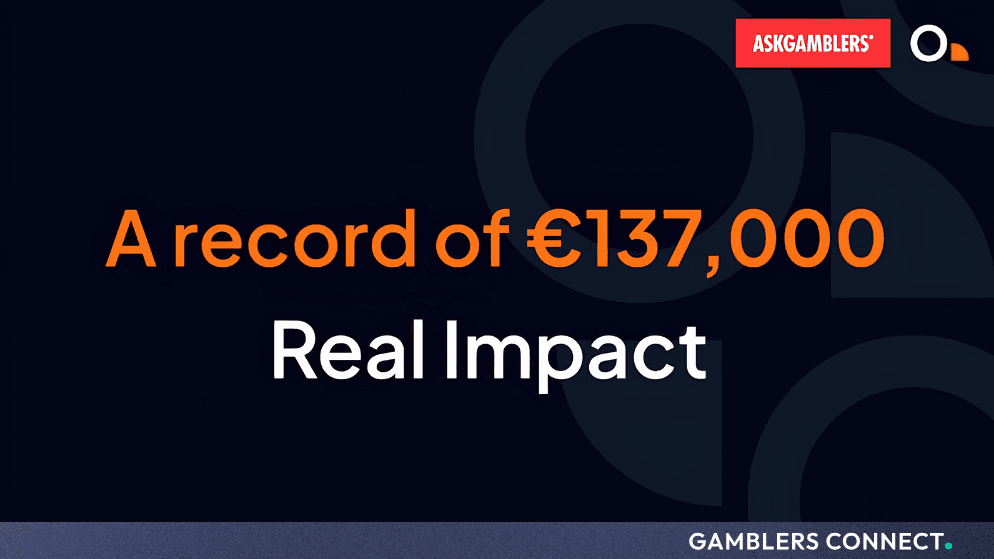 Promotional banner displaying "A record of €137,000 Real Impact" on a dark background with the AskGamblers logo.