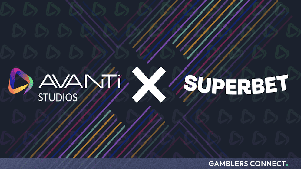 Official partnership graphic displaying the Avanti Studios and Superbet logos separated by an X against a dark patterned background.