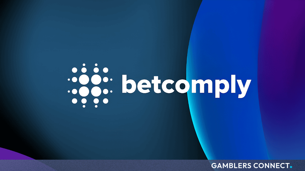 Official corporate graphic displaying the BetComply logo against a blue gradient background.