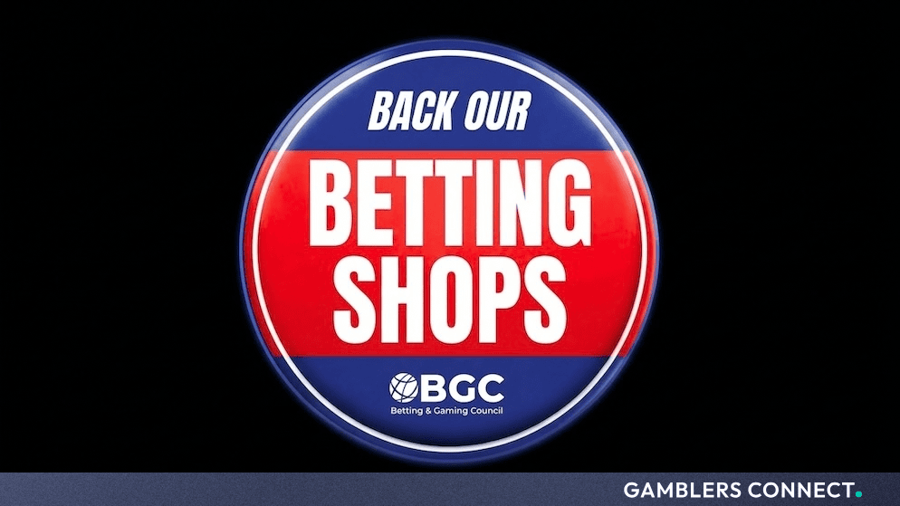 Official blue and red badge graphic featuring the text "Back Our Betting Shops" and the Betting and Gaming Council logo.