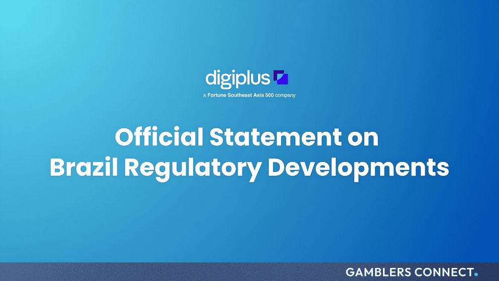 Official statement graphic from DigiPlus regarding Brazil regulatory developments on a blue background.