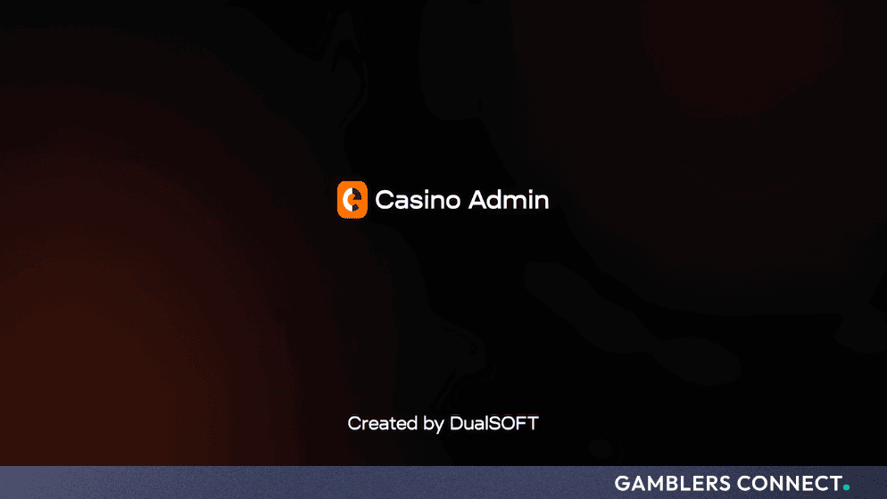 Official announcement screen displaying the "Casino Admin" logo created by DualSOFT against a dark background.