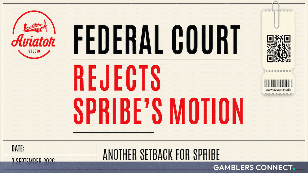 Official graphic announcing the Federal Court of Brazil rejecting Spribe's motion, featuring Aviator Studio branding and a QR code.