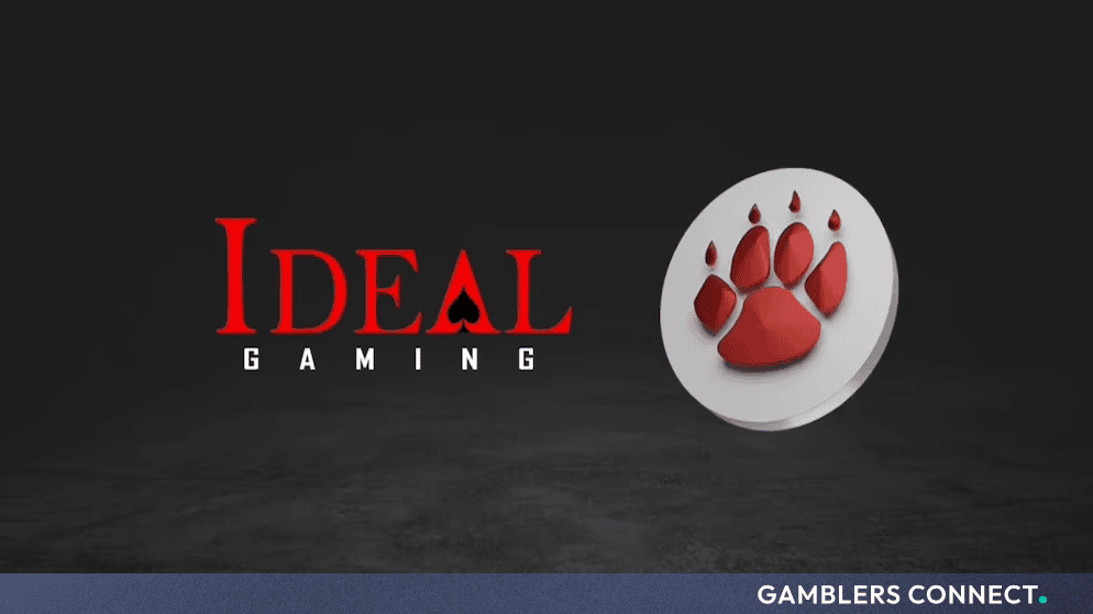 Ideal Gaming corporate logo featuring red lettering and a matching paw print icon against a dark background.