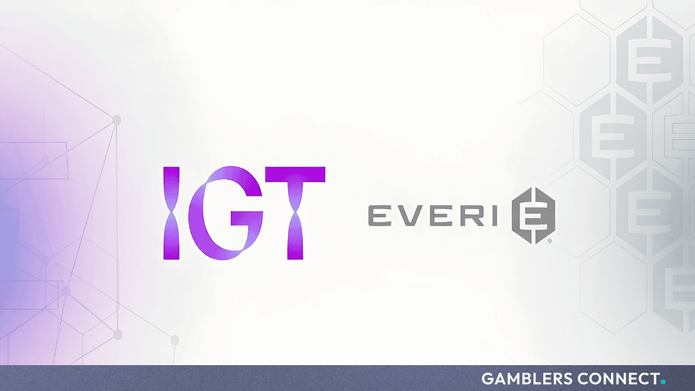 Official IGT and Everi corporate brand logo lockup in purple and grey tones.