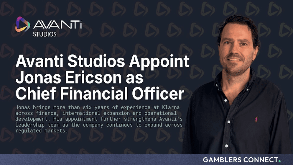 Professional portrait of Jonas Ericson, newly appointed Chief Financial Officer at Avanti Studios, against a branded corporate background.