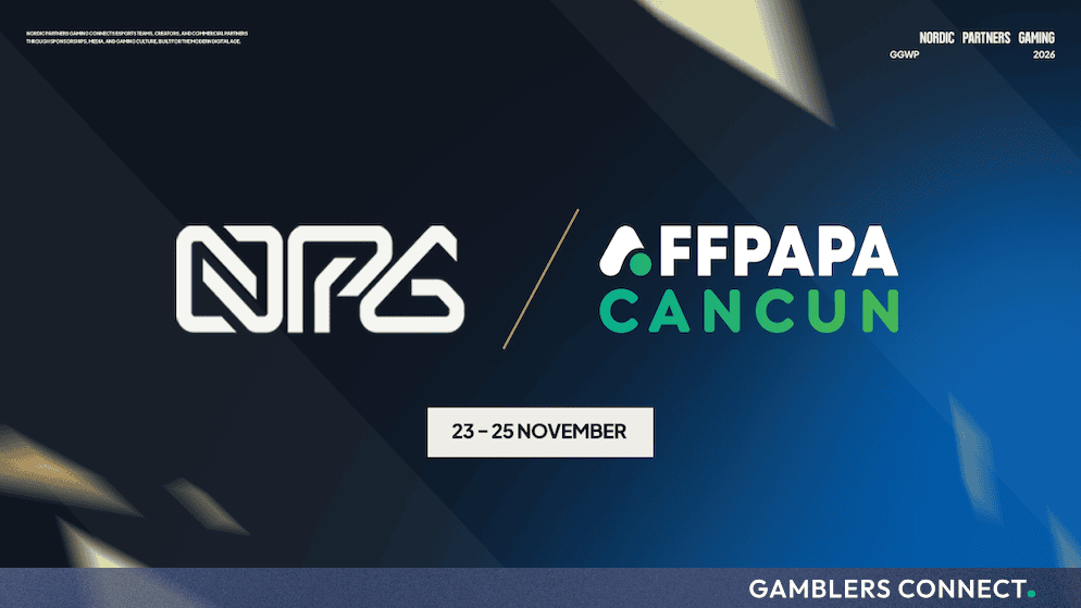 Official partnership banner displaying the Nordic Partners Gaming and AffPapa Cancun logos against a dark blue background with the dates 23-25 November.