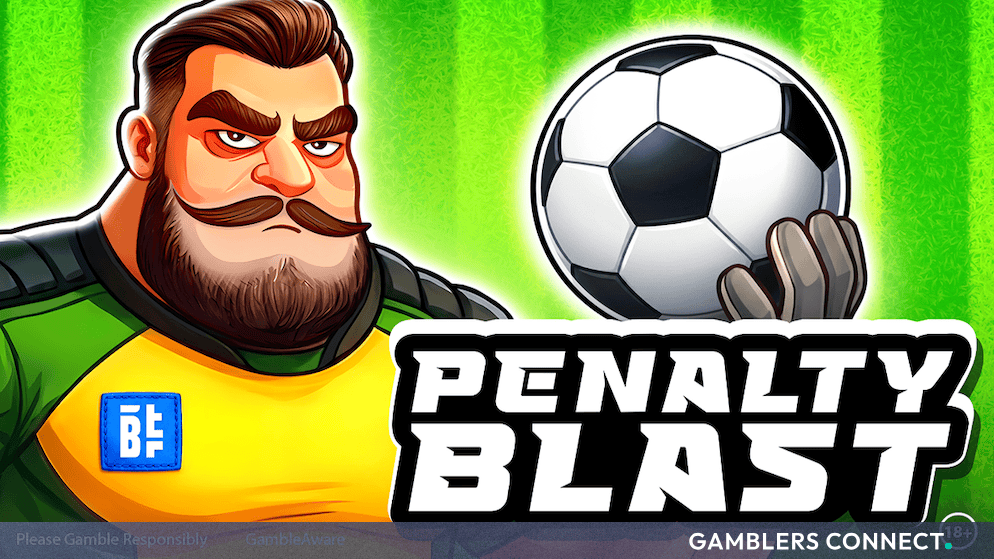 Promotional game banner for Penalty Blast by Belatra Games featuring the protagonist holding a football.