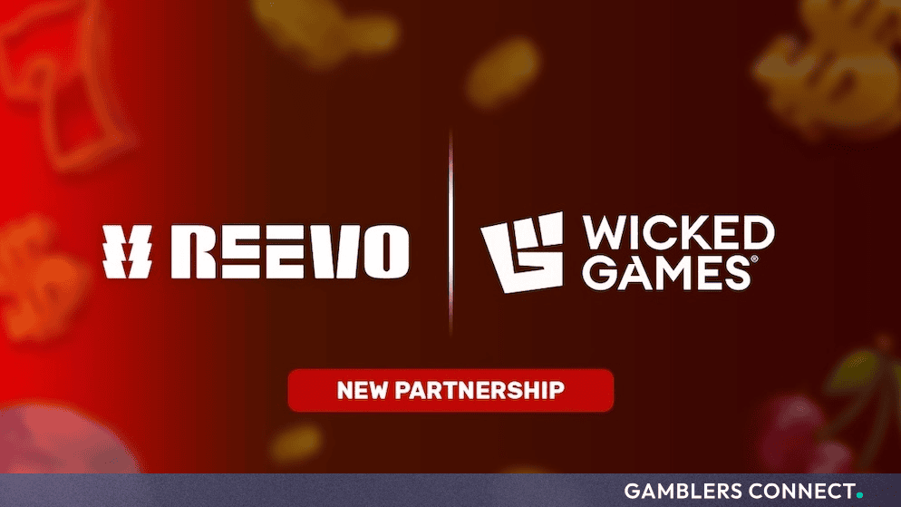 Promotional graphic displaying the REEVO and Wicked Games logos side-by-side with a "New Partnership" banner against a red background.
