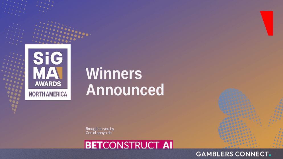 Official SiGMA North America Awards winners announcement graphic sponsored by BetConstruct AI.