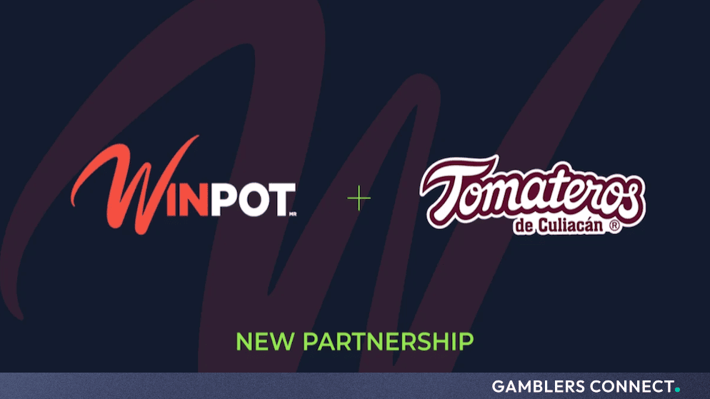 Official partnership announcement graphic displaying the Winpot and Tomateros de Culiacán logos side by side.