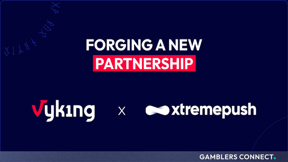 Official partnership announcement graphic featuring the Vyking and Xtremepush logos against a dark blue background.