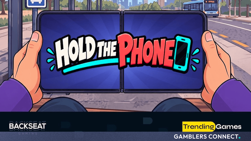 Hold the Phone slot interface featuring a double-screen mobile device design by Backseat Gaming