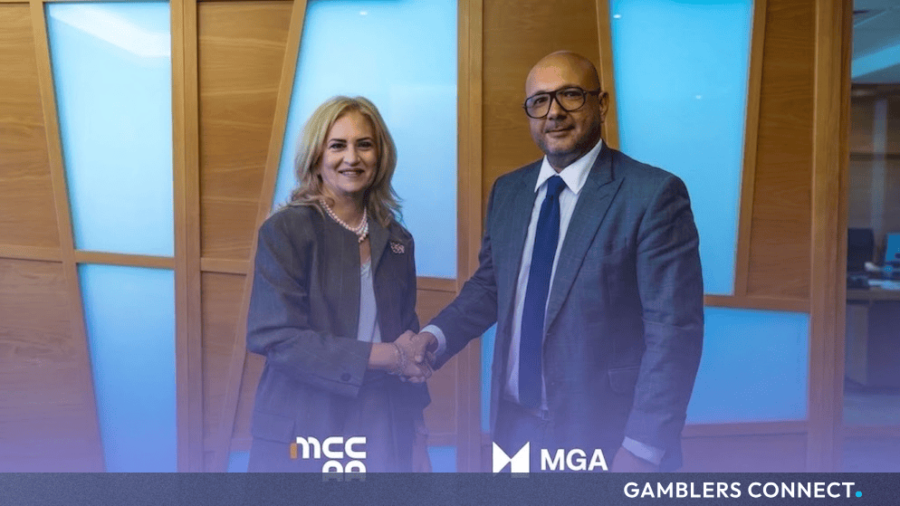 MCCAA Executive Chairperson Carmen Ciantar and MGA CEO Charles Mizzi shaking hands after signing Memorandum of Understanding