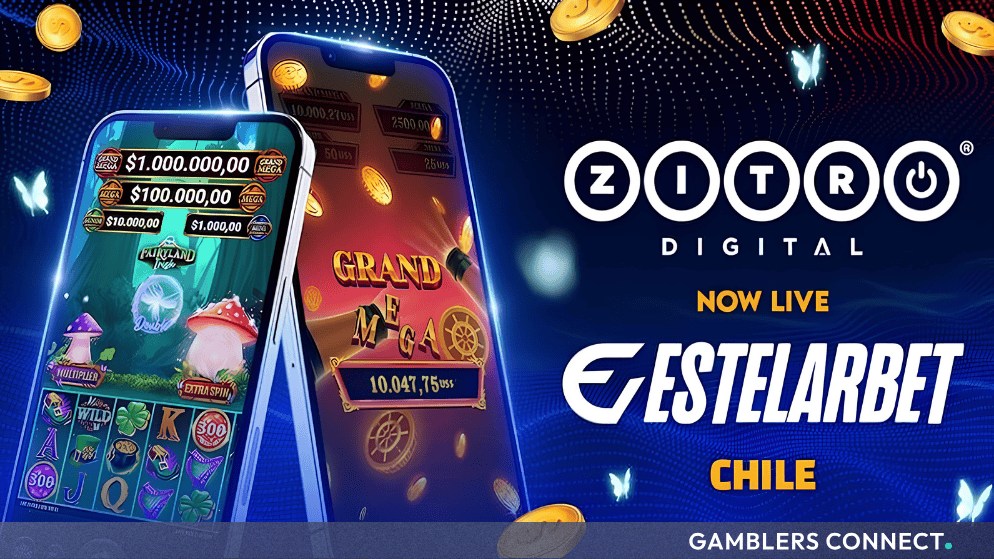 Zitro Digital and Estelarbet mobile gaming partnership graphic featuring popular slots in Chile